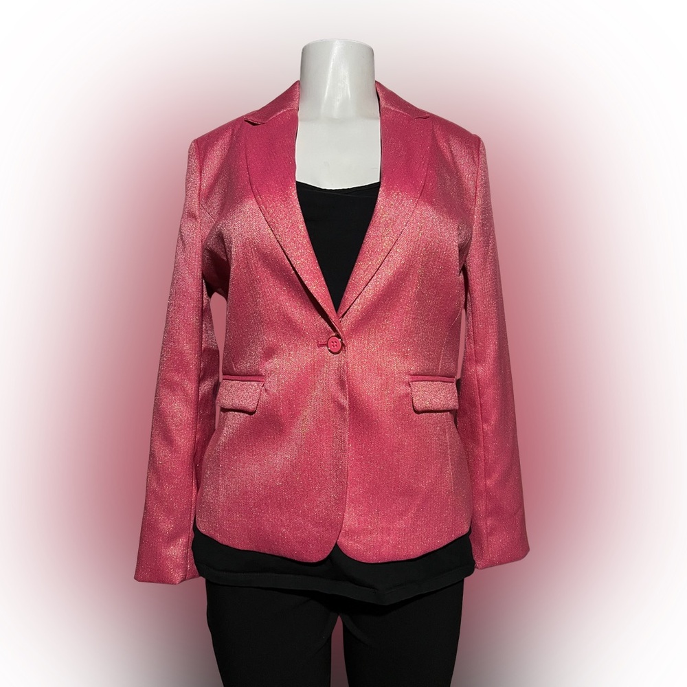 NEW Liz Claiborne Pink Metallic Office Coat or Blazer. Barbiecore. Size 4.